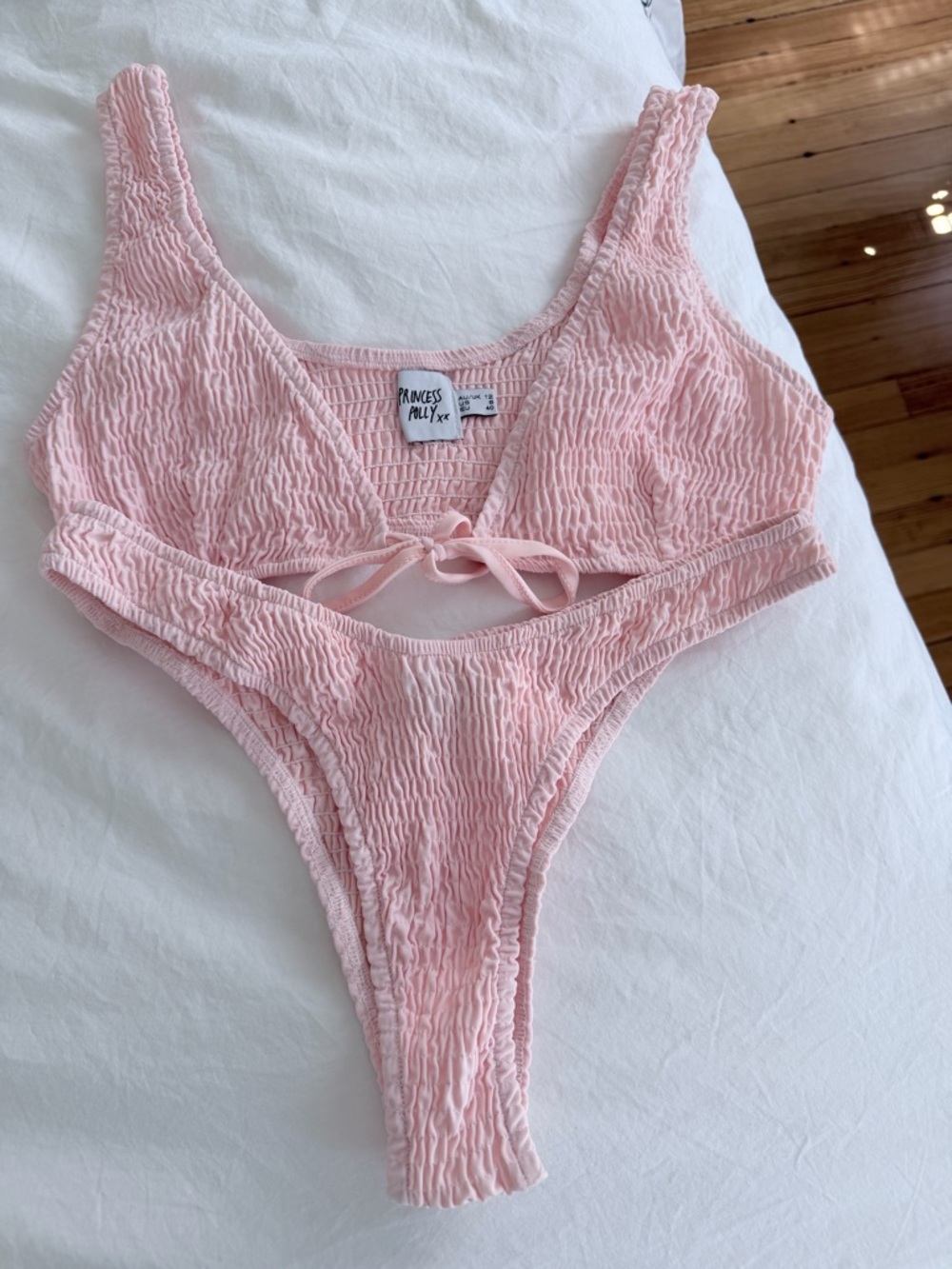 Princess Polly Light Pink Smocked Bikini